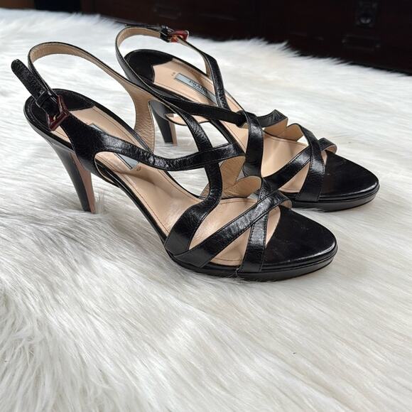 Prada Black Leather Strappy Platform Sandals - Picture 1 of 11